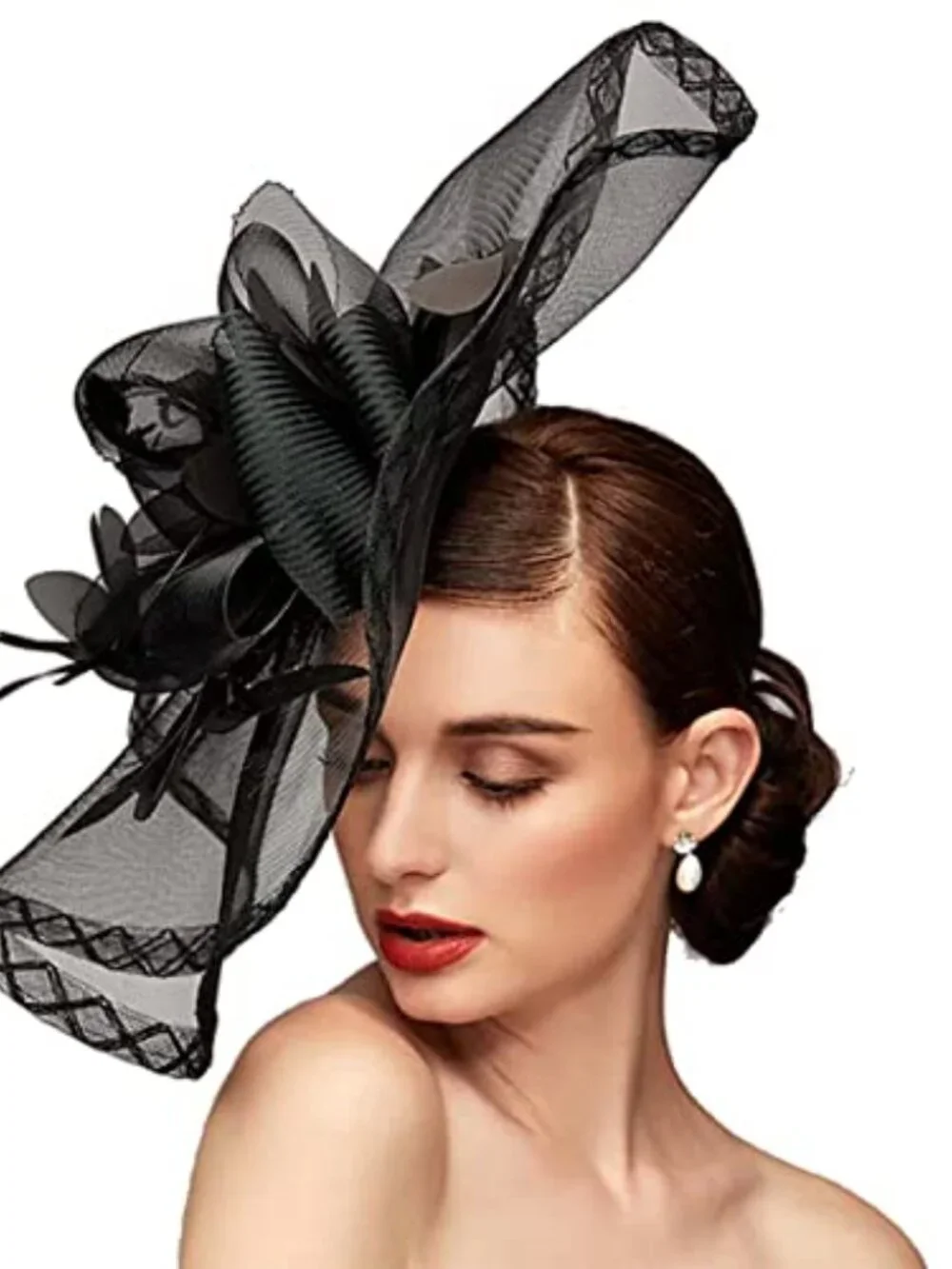 Mesh Floral Feather Fascinator Headband for Women Wedding Cocktail Tea Party